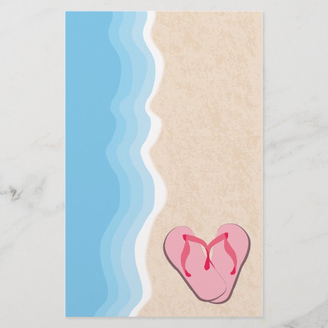 Pink Flip Flops on the Beach Stationery (Front)