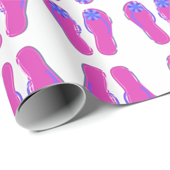 pink flip-flops with blue flower wrapping paper (Roll Corner)