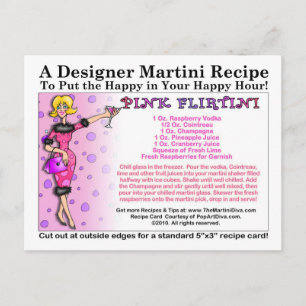 Pink Flirtini Martini Recipe Card Postcard