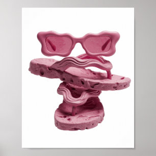 Pink FLOATING PINK SUNGLASSES AND FLIP FLOPS Poster