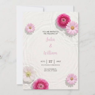 Pink Floating Ranunculus Water Wedding Invitation