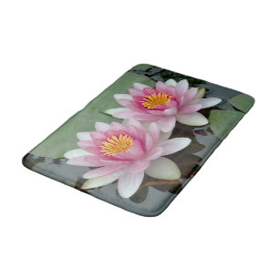 Pink Floating Waterlily Lotus Bathmat