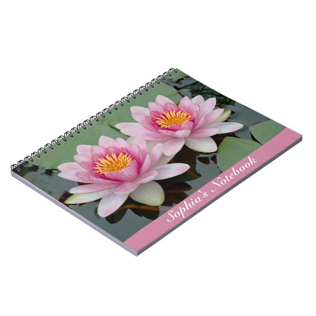 Pink Floating Waterlily Lotus Notebook (Left Side)