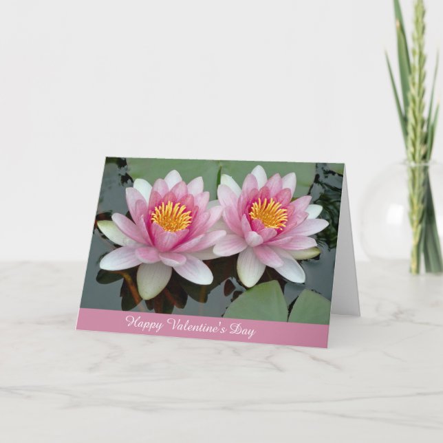 Pink Floating Waterlily Lotus Valentine's Day Card (Front)