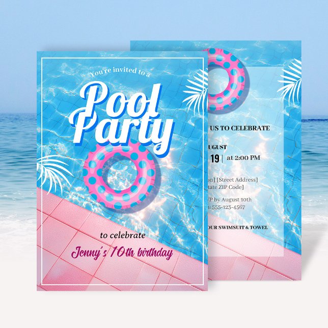 Pink Floaty Pool Party Invitation (Creator Uploaded)