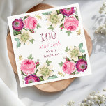 Pink Floral 100th Birthday  Napkin<br><div class="desc">Pink Floral 100th Birthday Napkins.</div>