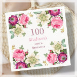 Pink Floral 100th Birthday  Napkin<br><div class="desc">Pink Floral 100th Birthday Napkins.</div>