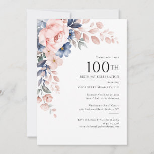 Pink Floral 100th Birthday Party Invitation