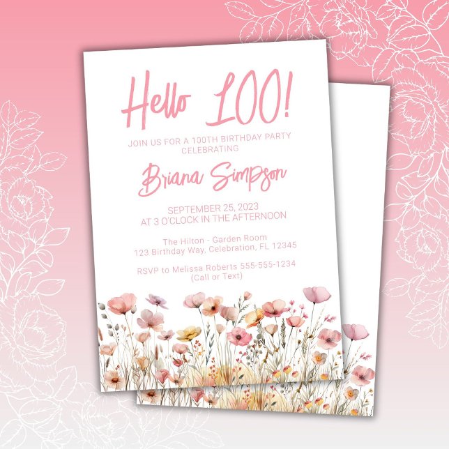 Pink Floral 100th Birthday Party Invitation (Creator Uploaded)