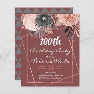 Pink Floral 100th Birthday Party Invitation