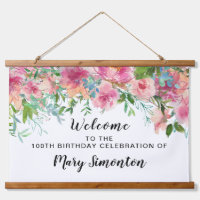 Pink Floral 100th Birthday Party Welcome Banner