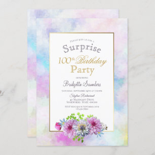 Pink Floral 100th Surprise Birthday Party Invitation