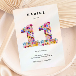 Pink Floral 11th Birthday Garden Spring Wildflower Invitation