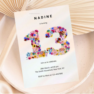 Pink Floral 13th Birthday Garden Spring Wildflower Invitation