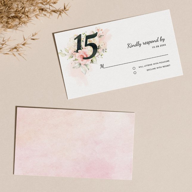 Pink Floral 15th Birthday Quinceanera RSVP Enclosure Card (Pink Floral 15th Birthday Quinceanera RSVP Enclosure Card)