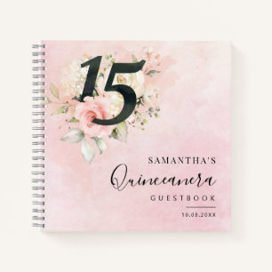 Pink Floral 15th Birthday Script Party Guest Book