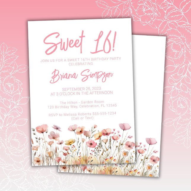 Pink Floral 16th Birthday Party Invitation (Creator Uploaded)