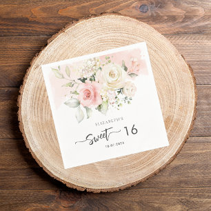 Pink Floral 16th Birthday Party Paper Napkin