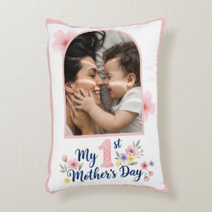 Pink Floral 1st Mother's Day Custom Keepsake Decorative Cushion