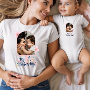 Pink Floral 1st Mother's Day Custom Keepsake Tri-Blend Shirt