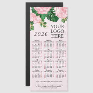Pink Floral 2025 Calendar Magnet Add Business Logo