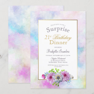 Pink Floral 21st Birthday Surprise Dinner Invitation