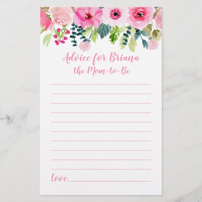 Pink Floral 2 Baby Shower Games  Advice & Wishes (Front)