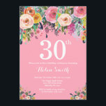 Pink Floral 30th Birthday Invitation<br><div class="desc">Pink Floral 30th Birthday Invitation for Women. Watercolor Floral Flower. Pink Background. Pink, Yellow, Orange, Purple Flower. Adult Birthday. 13th 15th 16th 18th 20th 21st 30th 40th 50th 60th 70th 80th 90th 100th, Any Ages. For further customisation, please click the "Customise it" button and use our design tool to modify...</div>