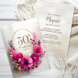 Pink Floral 30th Birthday Party Invitation