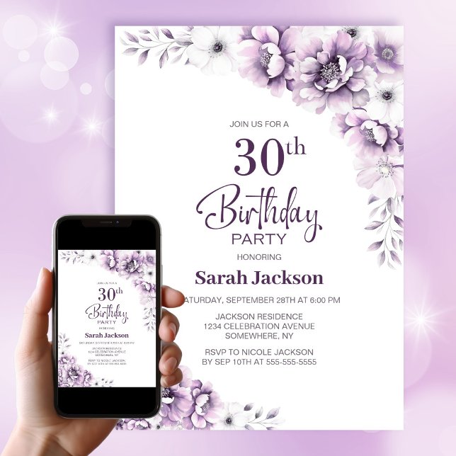 Pink Floral 30th Birthday Party Invitation (Creator Uploaded)
