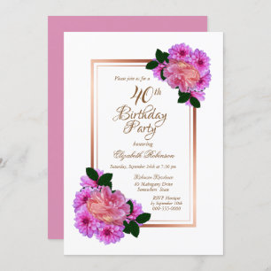 Pink Floral 40th Birthday Party Invitation