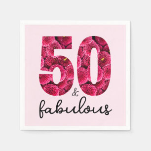  Pink Floral 50 and Fabulous 50th Birthday Party Napkin
