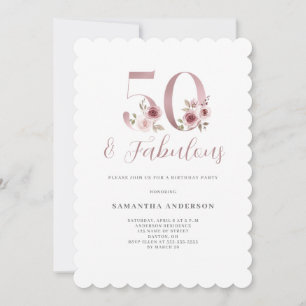 Pink Floral 50 Fabulous Birthday  Invitation