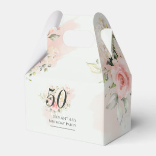 Pink Floral 50th Birthday Any Age Greenery Party Favour Box