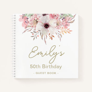 Pink Floral 50th Birthday Party Guest Book 