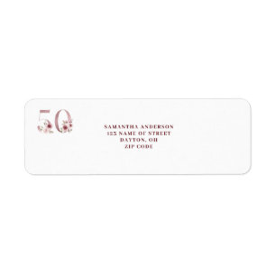 Pink Floral 50th Birthday Return Address Label