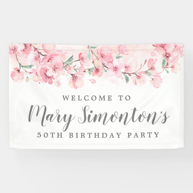 Pink Floral 50th Birthday Welcome Banner (Horizontal)