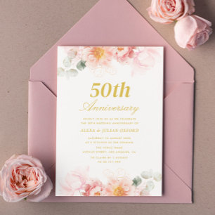 pink floral 50th wedding anniversary invitation