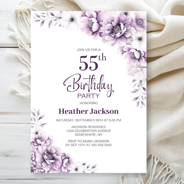 Pink Floral 55th Birthday Party Invitation (Creator Uploaded)