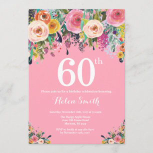 Pink Floral 60th Birthday Invitation