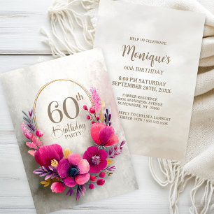 Pink Floral 60th Birthday Party Invitation
