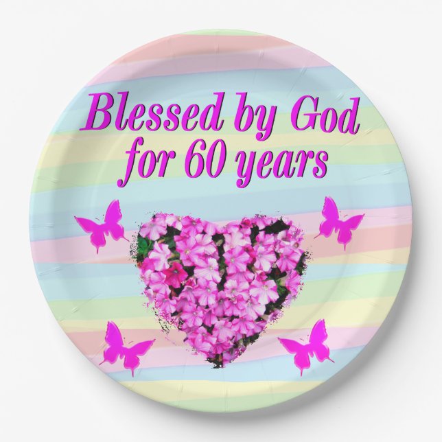 PINK FLORAL 60TH BIRTHDAY PARTY PAPER PLATES (Front)