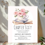 Pink Floral 60th Book Theme Birthday Invitation<br><div class="desc">Looking for the perfect invitation for your upcoming birthday bash? Look no further than these charming book-themed invitations! With a simple and classic design featuring a book and a cup brimming with beautiful pink flowers,  these affordable invitations will impress all your guests. They are available to personalise.</div>