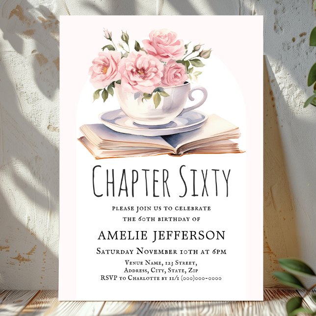 Pink Floral 60th Book Theme Birthday  Invitation (Creator Uploaded)