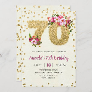 Pink Floral 70th Birthday Invitation