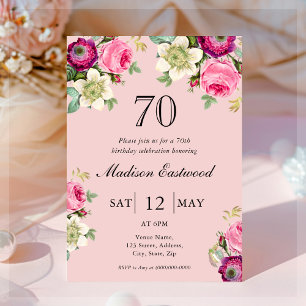 Pink Floral 70th Birthday Invitation