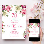 Pink Floral | 70th Birthday Invitation<br><div class="desc">Looking for the perfect invitation for your upcoming 70th birthday bash? Look no further than these lovely pink floral invitations! With a delicate and beautiful design featuring pretty watercolor roses, anemones, and clematis with elegant font, these invitations will impress all your guests. Available to customise and purchase as card invitations,...</div>