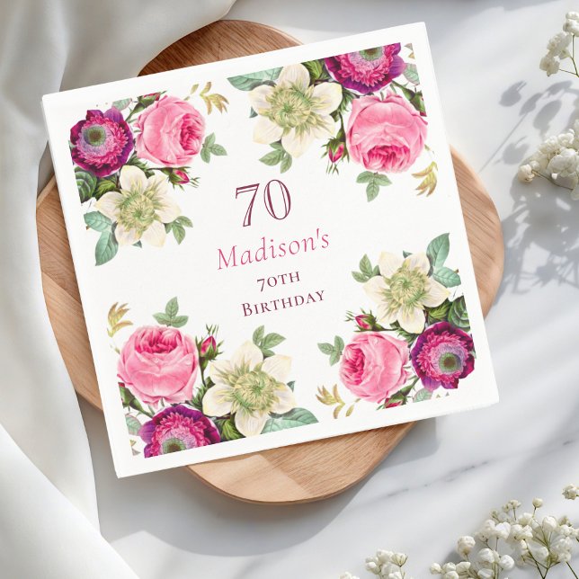 Pink Floral 70th Birthday  Napkin (Creator Uploaded)