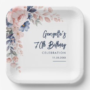 Pink Floral 70th Birthday Party Botanical  Paper Plate