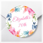 Pink Floral 70th Birthday Party Favour Classic Round Sticker<br><div class="desc">Looking for a fun and festive way to add a personal touch to your upcoming 70th birthday party? Check out our custom birthday party stickers! Featuring a vibrant border of colourful spring florals against a crisp white background, these stickers are the perfect way to add a pop of colour to...</div>